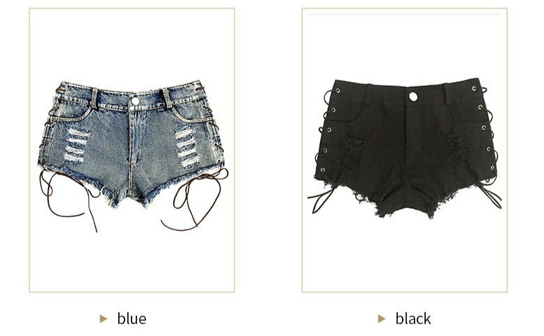 Daring Back Lace Up Middle Waisted Denim Hot Shorts, Sexy Jeans Women Jeans, Femme Bottoms, Hot Pants