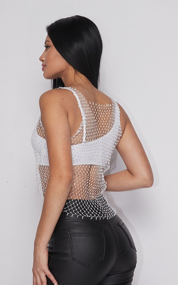 See-through Mesh Crop Tank Top with Shining Rhinestones , Bikini Cover Up Tops, ClubWear - KellyModa Store