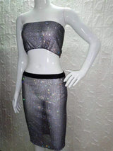 BlingBling Tube Top and Skirt 2-piece Set! Blingbling Rhinestones 2-Piece Set, Sexy Clubwear