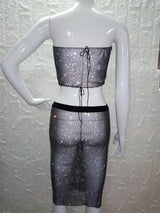 BlingBling Tube Top and Skirt 2-piece Set! Blingbling Rhinestones 2-Piece Set, Sexy Clubwear