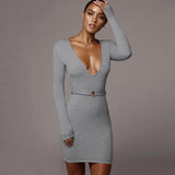 Sexy Slim Fitting Rib Knitted Stretch Low Cut Dress! Night Club Dress Celebrity Fashion 2111 - KellyModa Store