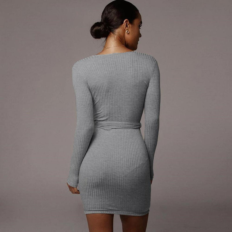 Sexy Slim Fitting Rib Knitted Stretch Low Cut Dress! Night Club Dress Celebrity Fashion 2111 - KellyModa Store