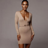 Sexy Slim Fitting Rib Knitted Stretch Low Cut Dress! Night Club Dress Celebrity Fashion 2111 - KellyModa Store