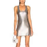 Black Silver Sexy Backless Cut Out Tank Dress with Sequins Fabric, Shining Clubwear - KellyModa Store