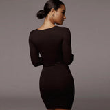 Sexy Slim Fitting Rib Knitted Stretch Low Cut Dress! Night Club Dress Celebrity Fashion 2111 - KellyModa Store