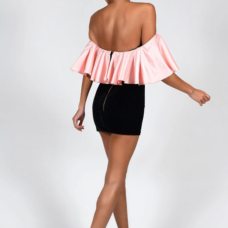 Pink Ruffled Sexy Strapless Bodycon Dress ! Night Club Hot Dress Celebrity Fashion 2112 - KellyModa Store