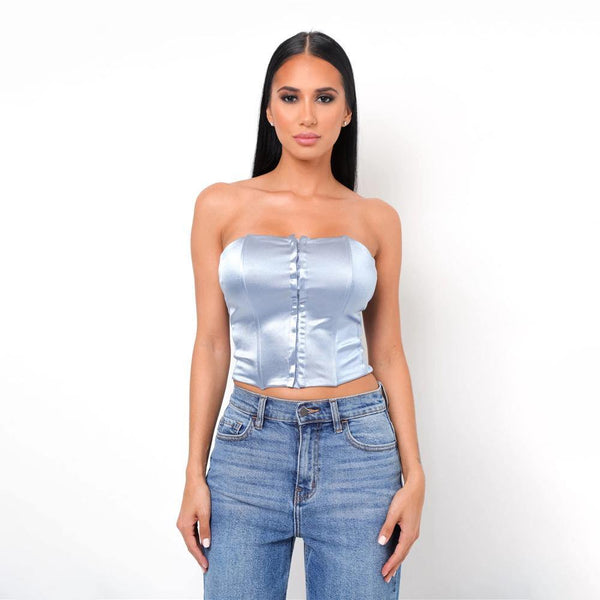 Simply Sexy Strapless Crop Top 2 Colors! Sleeveless Sexy Small Cropped Top Celebrity Fashion 2111 - KellyModa Store