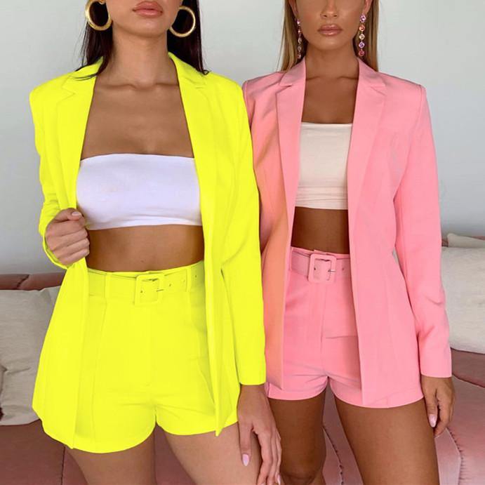 Macoroon Color Blazer Top and Shorts 2-piece Set! Sexy Blazer Celebrity Fashion 2111 - KellyModa Store