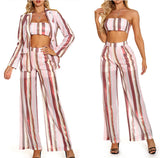 Shining Chic Loose Fitting Striped Blazer, Crop Top and Pants 3-Piece Set! High Street Fashion Trendy 2112 - KellyModa Store