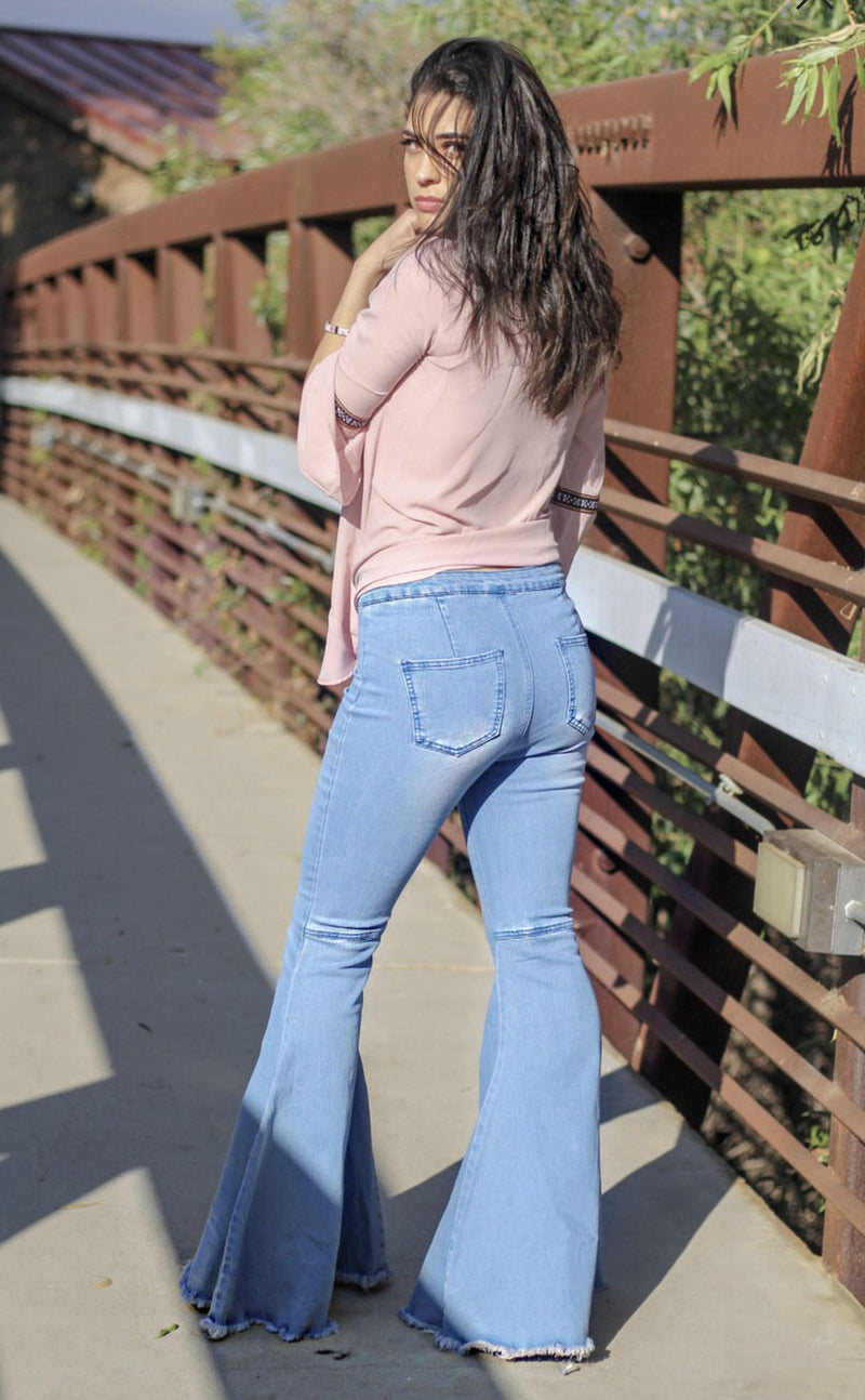 Retro exaggerated Flared Blue! Women Jeans, Denim, Bell bottom Women Jeans, Femme Bottoms, Bell Bottom - KellyModa Store