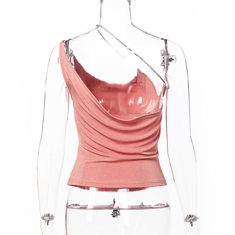 Sexy Slip Crop Top with Metal Chain Strap! Trendy Sexy Small Tank Top Celebrity Fashion 2111 - KellyModa Store