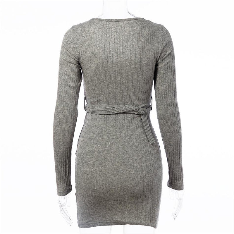 Sexy Slim Fitting Rib Knitted Stretch Low Cut Dress! Night Club Dress Celebrity Fashion 2111 - KellyModa Store