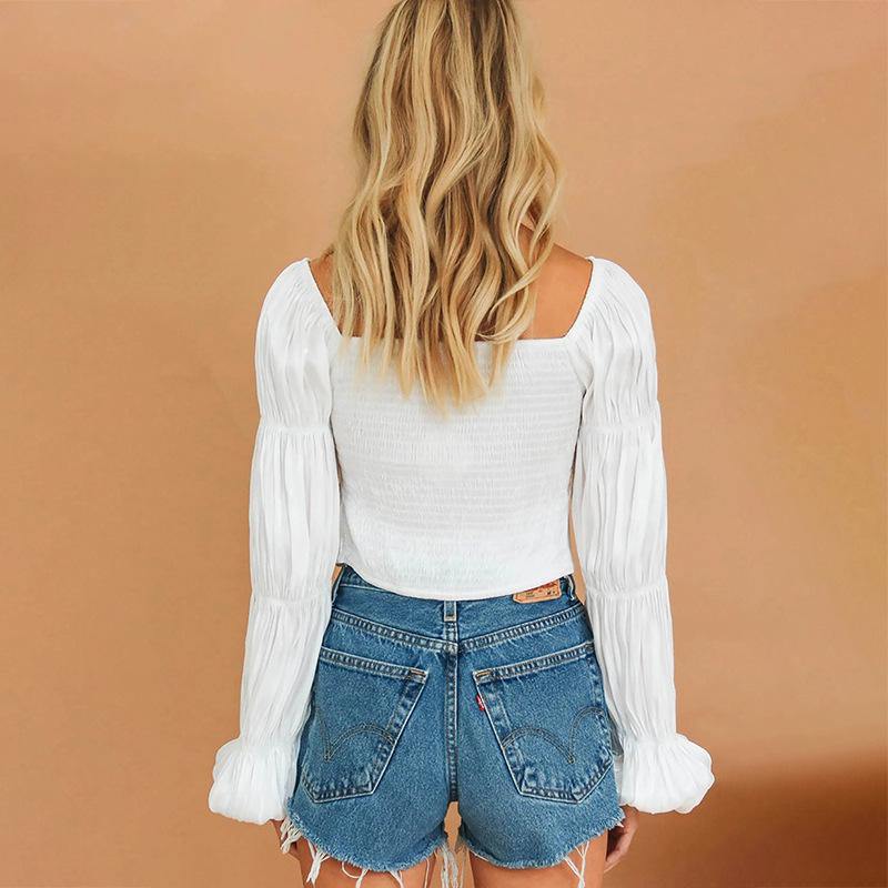 Ruffled Sexy Crop Top Shirt! Trendy Long Sleeve Sexy Small Cropped Top Celebrity Fashion 2111 - KellyModa Store