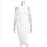 Wrinkled Slim Fitting Sexy Dress with Floppy Straps! Night Club Dress Celebrity Fashion 2111 - KellyModa Store