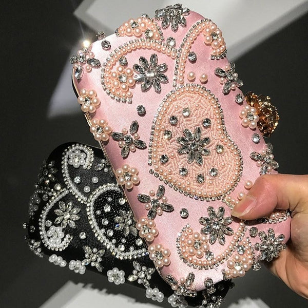 Gems Heart! Luxury Mini Size Phone Bag with Jewelry, Club Clutch Bag, Night Dinner Event handbag - KellyModa Store