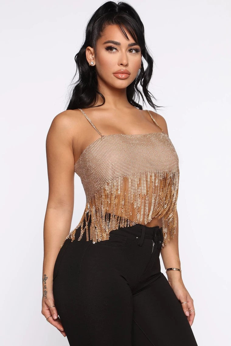 Luxury Sexy Backless Crop Slip Top with Tassels , Shining Sequins Hot Tops, ClubWear Party - KellyModa Store