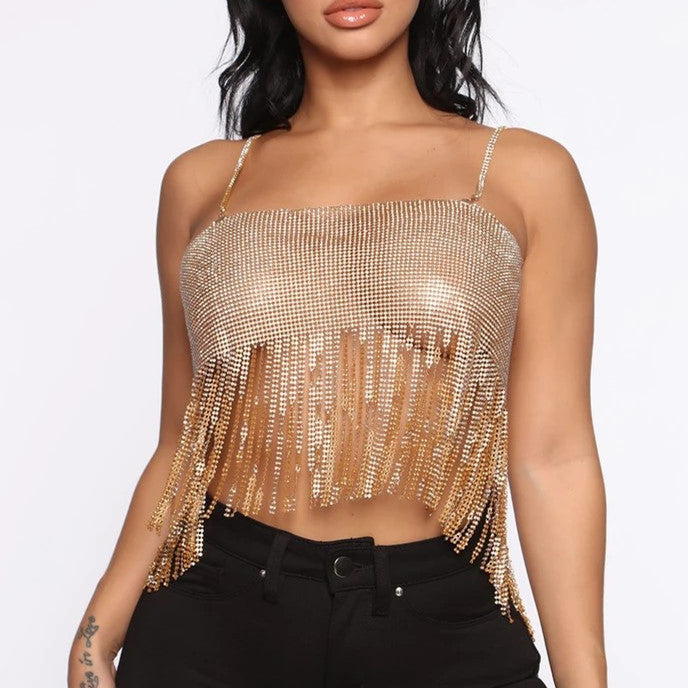 Luxury Sexy Backless Crop Slip Top with Tassels , Shining Sequins Hot Tops, ClubWear Party - KellyModa Store