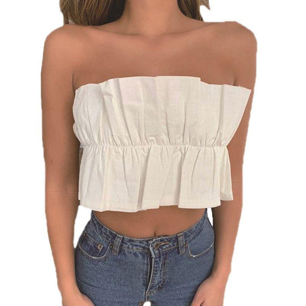 Ruffled Sexy Strapless Crop Top 3 Colors! Sleeveless Sexy Small Cropped Top Celebrity Fashion 2111 - KellyModa Store