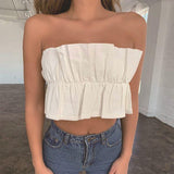 Ruffled Sexy Strapless Crop Top 3 Colors! Sleeveless Sexy Small Cropped Top Celebrity Fashion 2111 - KellyModa Store