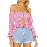 Ruffled Sexy Laced Strapless Top pink! Short Sleeve Sexy Small Cropped Top Celebrity Fashion 2111 - KellyModa Store