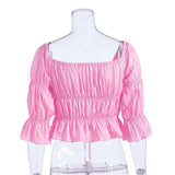 Ruffled Sexy Laced Strapless Top pink! Short Sleeve Sexy Small Cropped Top Celebrity Fashion 2111 - KellyModa Store