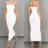 [Best Seller] Basic Minimal Low-cut Sexy Long Slip Dress 3 Colors! Teenager Sexy Dress Celebrity Fashion 2111 - KellyModa Store