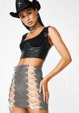 BlingBling Rhinestones Laced-up Skirt, Shining Crop Tops, ClubWear Show Wear - KellyModa Store