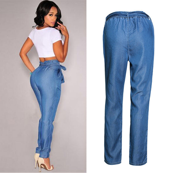 Tie-waist ! Women Light Weight Summer Jeans, Denim, Slim Fitting Women Jeans, Femme Bottoms, Bell Bottom - KellyModa Store