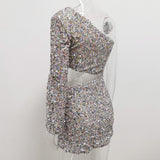 Shining Luxury Asymmetric Cut Out Hip Dress with Complicated Sequins! Sexy Clubwear Night Dress 2112 - KellyModa Store