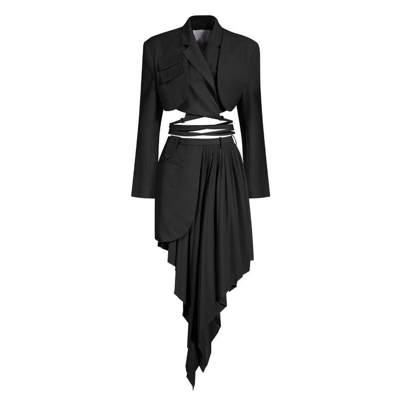 Blazer Crop Top and Pleated Skirt 2-piece Set! Blazer and Skirt Designer Fashion 2207