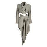 Blazer Crop Top and Pleated Skirt 2-piece Set! Blazer and Skirt Designer Fashion 2207