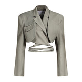 Blazer Crop Top and Pleated Skirt 2-piece Set! Blazer and Skirt Designer Fashion 2207