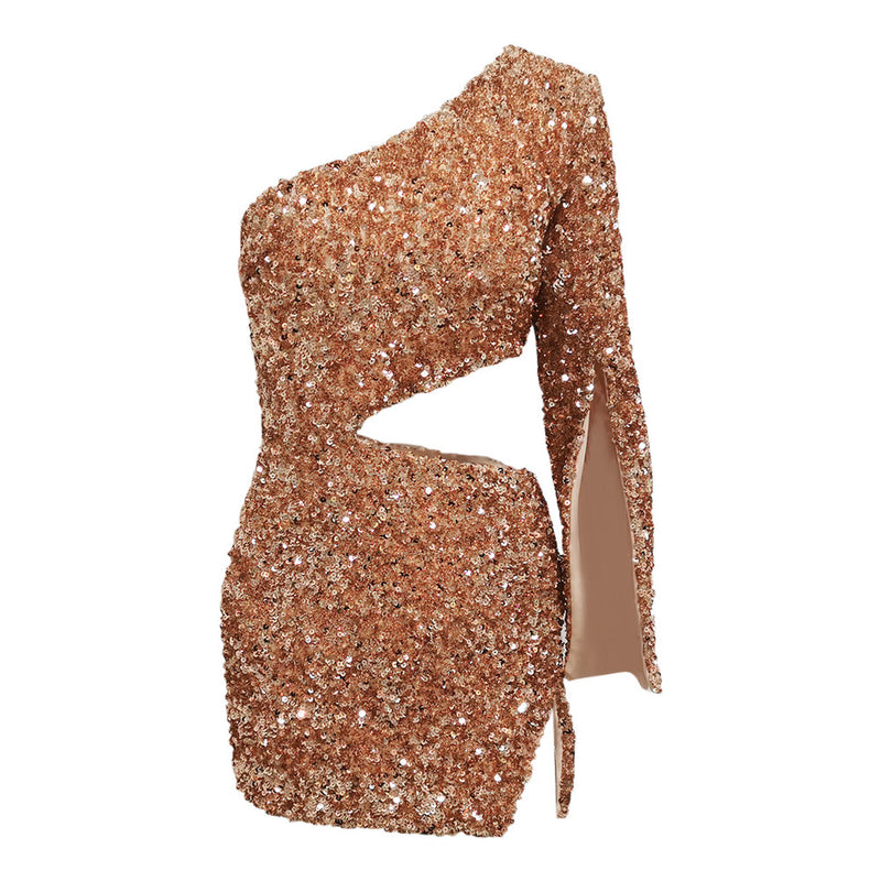 Shining Luxury Asymmetric Cut Out Hip Dress with Complicated Sequins! Sexy Clubwear Night Dress 2112 - KellyModa Store