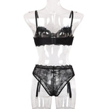 Laced-Up Black! Sexy Embroidered Mesh Lingerie Bra and Panty Set, Sexy Lingerie, Embroidery Underwear - KellyModa Store