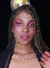 Gothic Mesh Veil with Unreal BlingBling Rhinestones , ClubWear Show Fashion Masks for Women - KellyModa Store