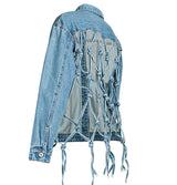 Fishnet Back Uniquely Designed Denim Jacket Top! Chic Top Jeans Jacket Celebrity Fashion 2112 - KellyModa Store