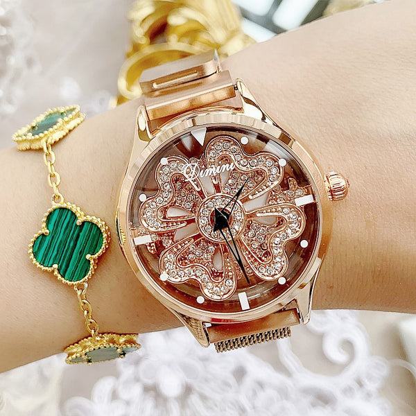 Hearts Rotor Milan strap Diamond 36mm! Women Fashion Luxury Quartz Watch with Metal Band, Analog Brass Wrist