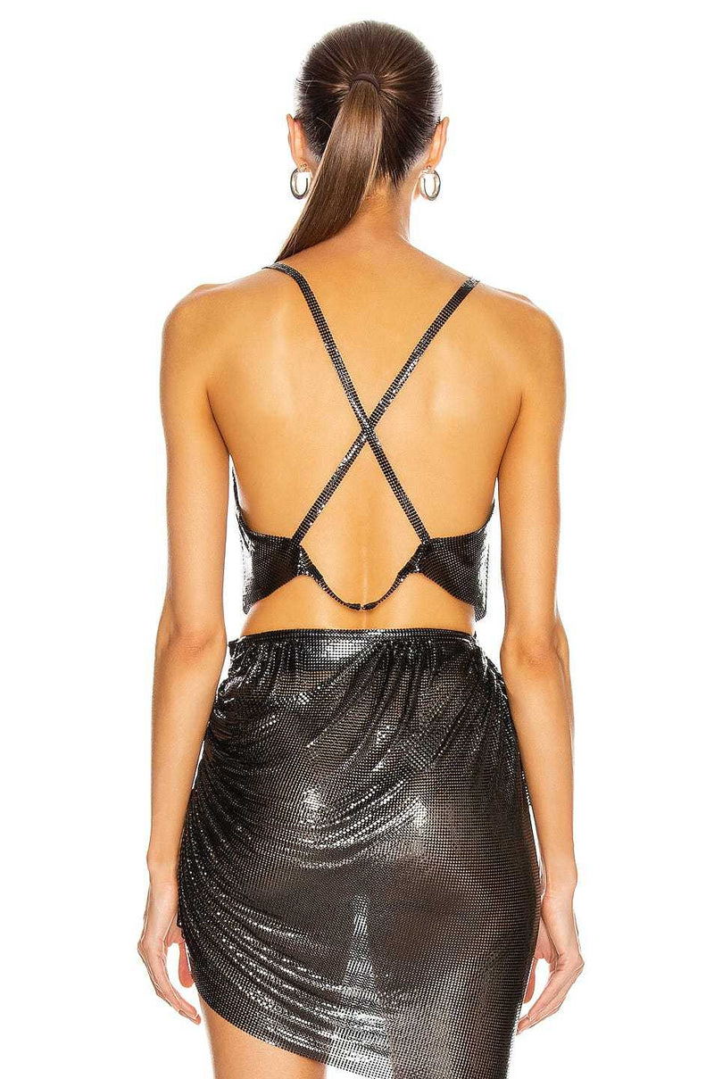 Minimal Sexy Backless Crop Slip Top with Flicker Sequins Fabric , Shining Tank Tops, ClubWear - KellyModa Store