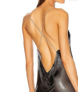 Black Gold Sexy Backless Slim Fitting Small Slip Dress with Sequins Fabric, Shining Clubwear - KellyModa Store