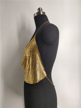 Club Slay Armor! Sexy Cropped Backless Halter Tops with Flicker Sequins Fabric, Golden - KellyModa Store