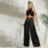 Sexy Halter Crop Top and Wide Leg Pants 2-piece Set! Sleeveless Sexy Tops Celebrity Fashion 2111 - KellyModa Store