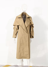 Cloak Type Classic Kahki Trench Coat Lapel Collar! Chic Fall Winter Overcoat Wind Coat 2207