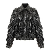 Designer Winter Warm PU Leather Quilted Jacket! Chic Winter Jacket Celebrity Fashion 2207