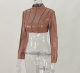 Chic Cropped Leather Jacket Top Long Sleeve! Sexy Patent Vegan PU Leather Jacket Top 2301