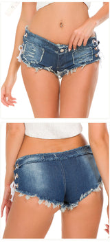 Side Lace Up Low Waisted Denim Hot Shorts, Sexy Jeans Women Jeans, Femme Bottoms, Hot Pants