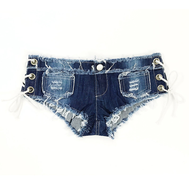 Side Lace Up Low Waisted Denim Hot Shorts, Sexy Jeans Women Jeans, Femme Bottoms, Hot Pants