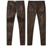 Coffee PU Skinny Motocycle! Leather Pants, Bottoms, Women Jeans, Femme Bottoms, Pants - Bohedian.Shop