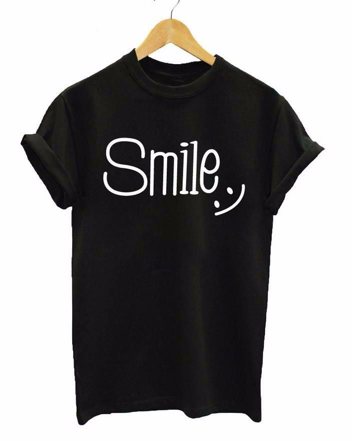 Smile : ) Emoji! Loose Fitting Cotton Tee Shirt, Quotes Shirts, Slogan T-shirts - KellyModa Store