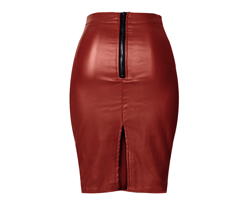 Red Faux Leather Skirt! PU leather,Motorcycle, Hip-Hugger, Women Jeans, Skirt - Bohedian.Shop