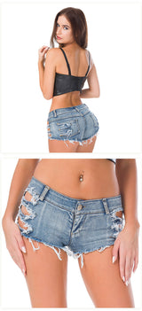 Sexy Ripped Low Waisted Denim Hot Shorts, Sexy Jeans Nightclub Wear, Hot Pants 646